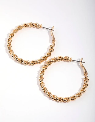Gold Thin Twist Hoop Earrings