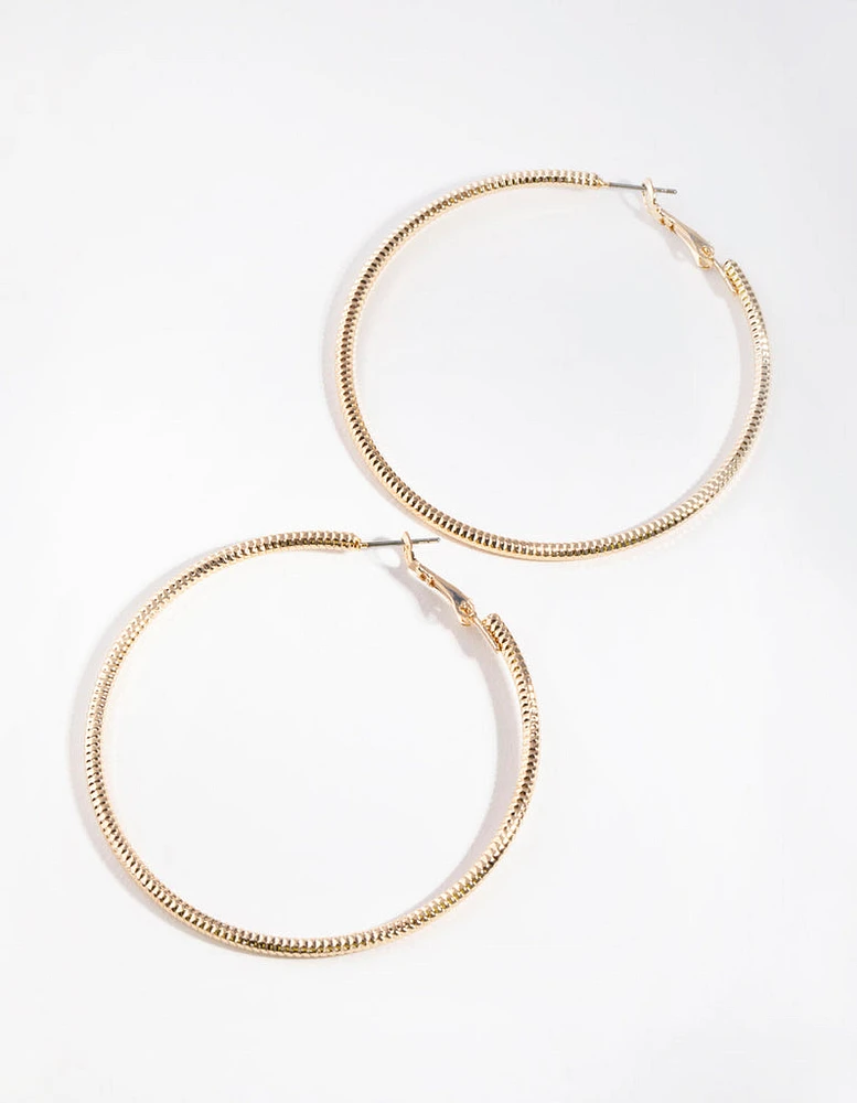 Gold Thin Rope Textured Hoop Earrings