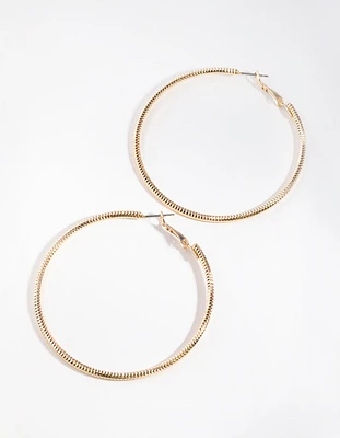 Gold Thin Rope Textured Hoop Earrings