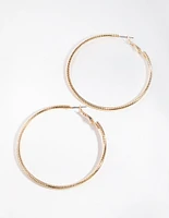 Gold Thin Rope Textured Hoop Earrings