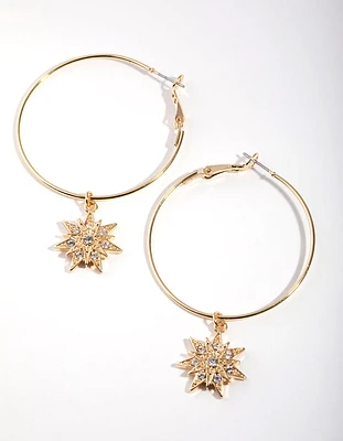 Gold Diamante Star Drop Hoop Earrings