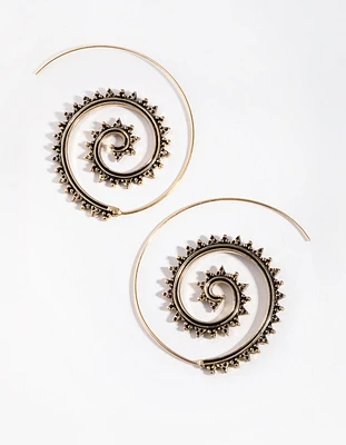 Antique Gold Spiral Hoop Earrings