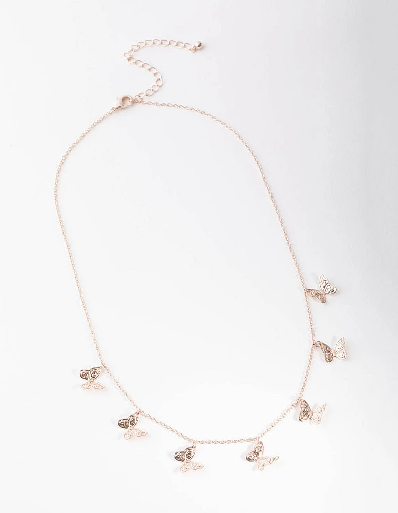 Rose Gold Multi Butterfly Necklace