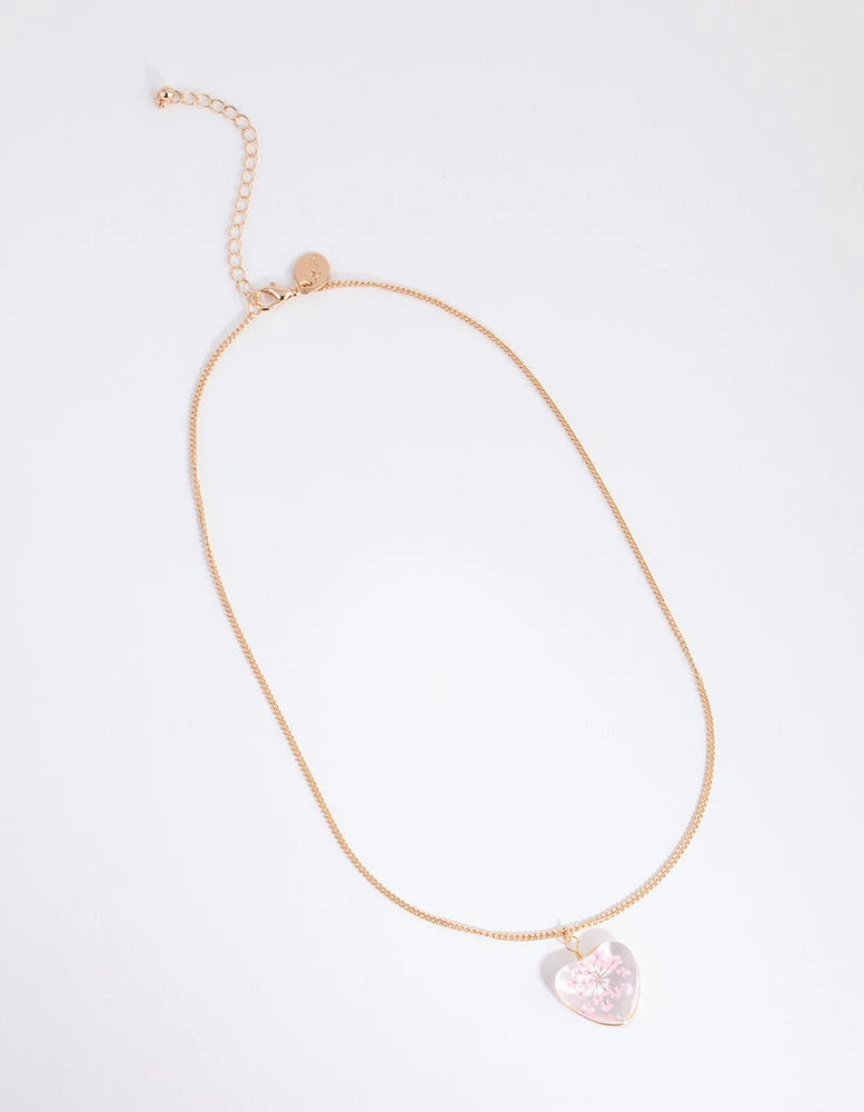 Pink Cluster Flower Heart Bead Necklace