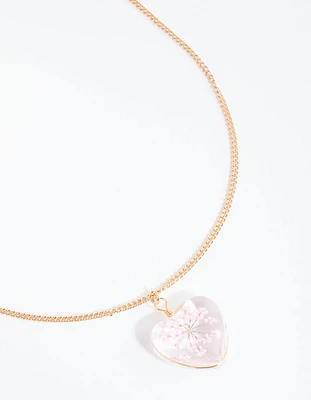 Pink Cluster Flower Heart Bead Necklace