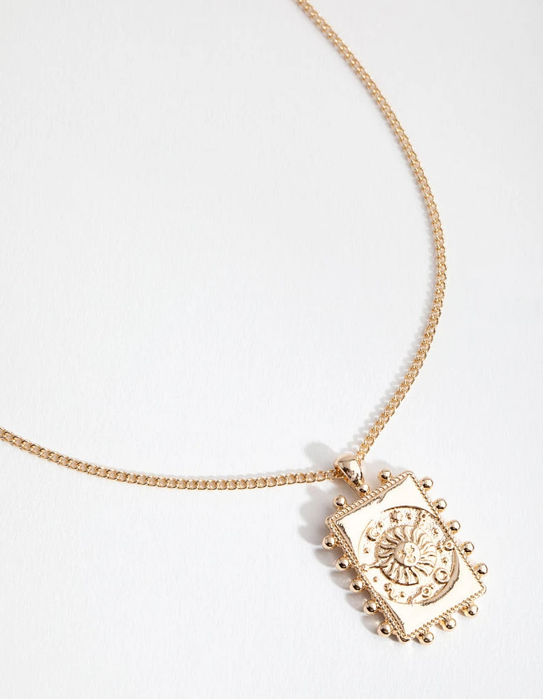 Gold Sun Rectangle Pendant Necklace
