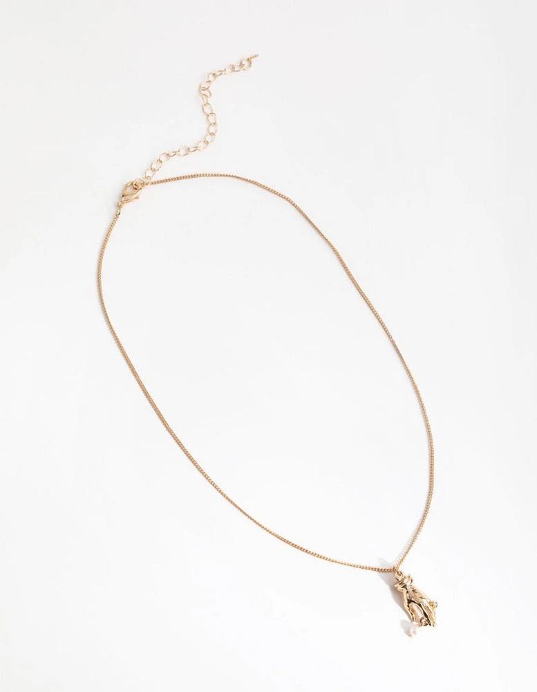 Gold Faux Pearl Hand Necklace