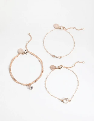 Rose Gold Diamante & Faux Pearl 4-Pack Bracelet