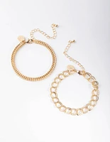 Gold Snake Link Chain Bracelet Pack