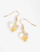 Yellow Heart Clear Bead Drop Earrings