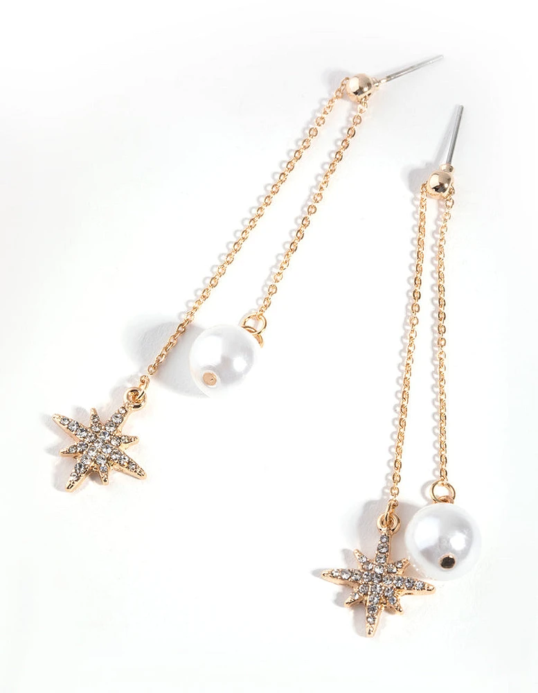 Gold Diamante Star Drop Earrings