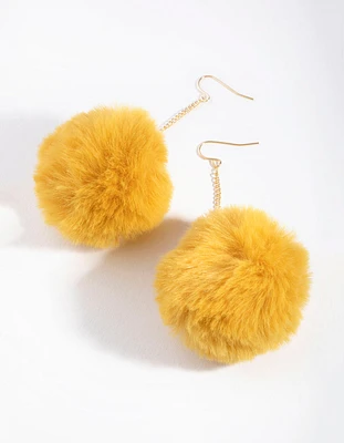 Yellow Pom Pom Drop Earrings