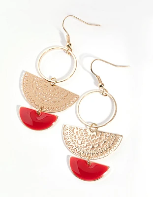 Gold Filigree Semi-Circle Drop Earrings