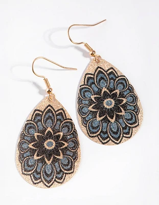 Gold Flower Pattern Drop Earrings