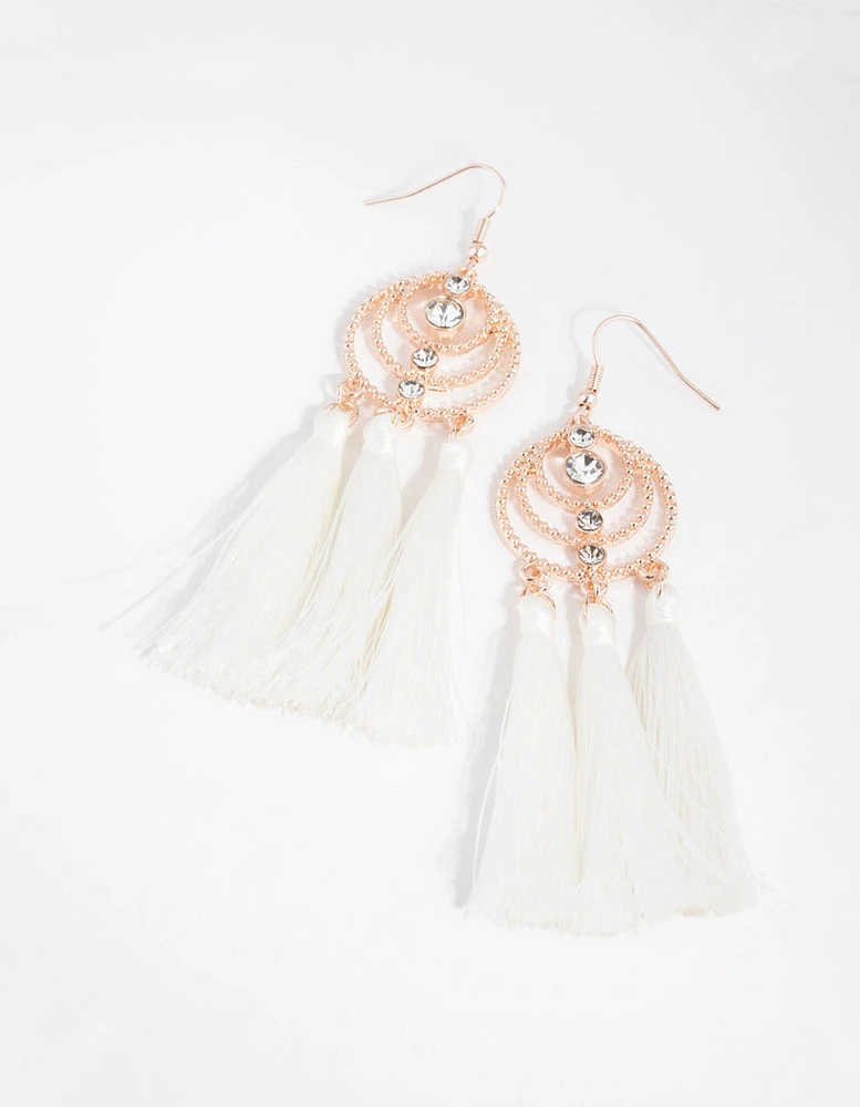 Rose Gold Tripple Tassel Drop Earrings