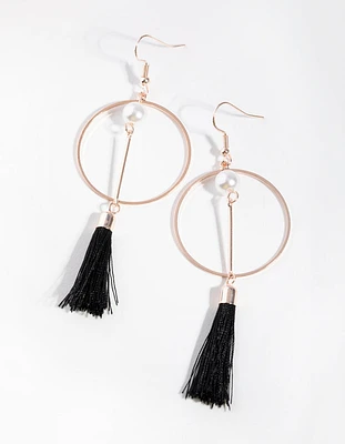 Rose Gold Tassel & Hoop Drop Earrings
