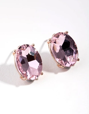 Rose Gold Oval Stone Stud Earrings