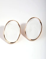 Gold Faux Shell Round Stone Earrings