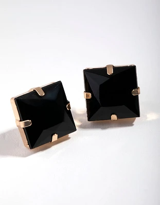 Gold Square Stone Stud Earrings