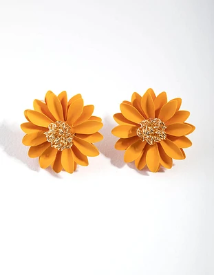 Gold Metal Petal Stud Earrings