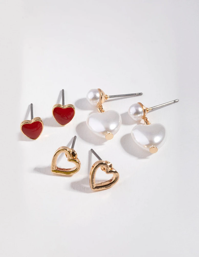 Gold Multi-Heart Pack Stud Earring