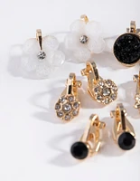 Gold Flower Diamante Clip 5-Pack Earring