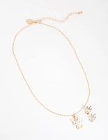 Kids Gold Bunny Necklace & Earrings Set