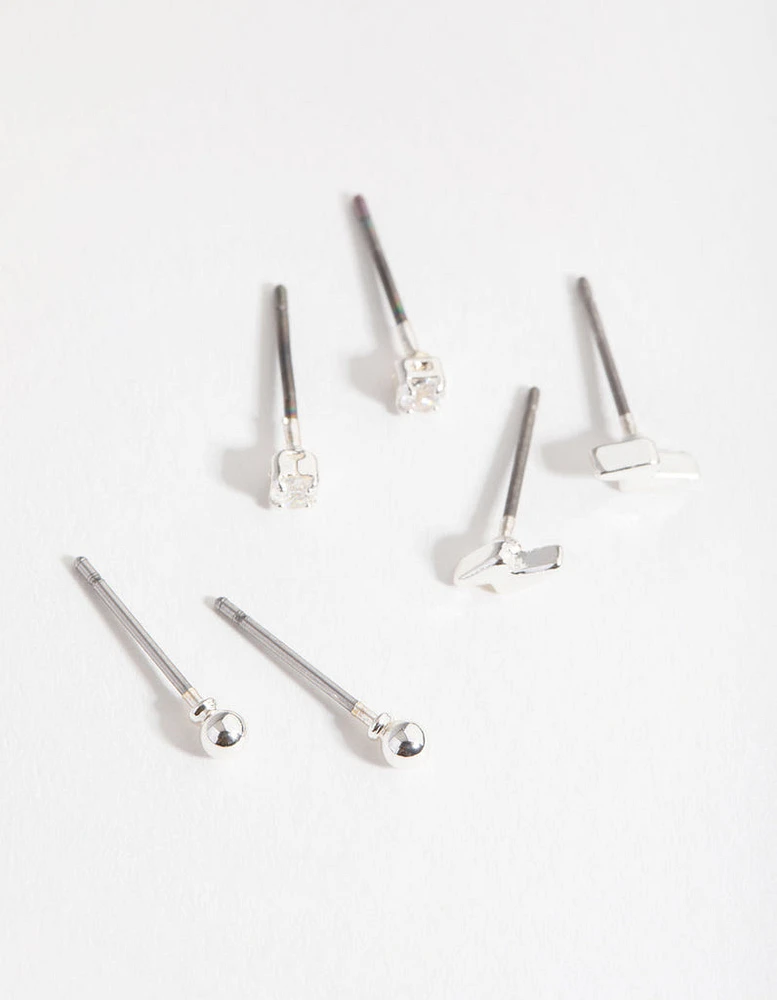 Silver Bolt & Diamante Earrings