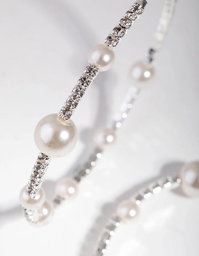 Silver Pearl & Diamante Hoop Earrings