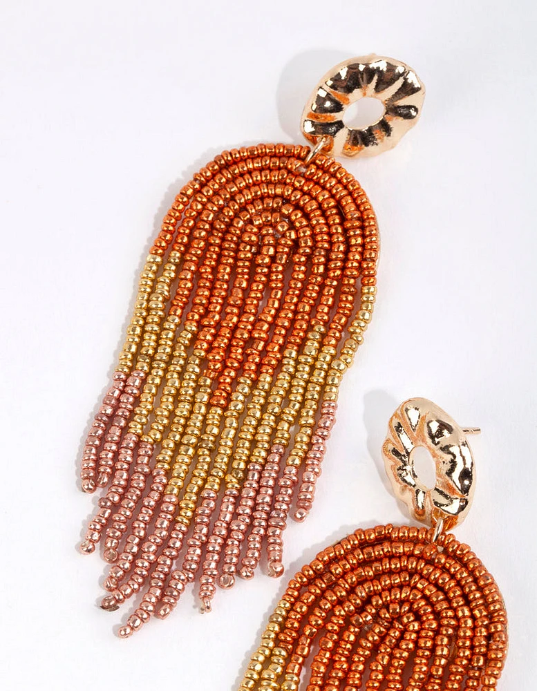 Bronze Beaded Waterfall Drop Earrings