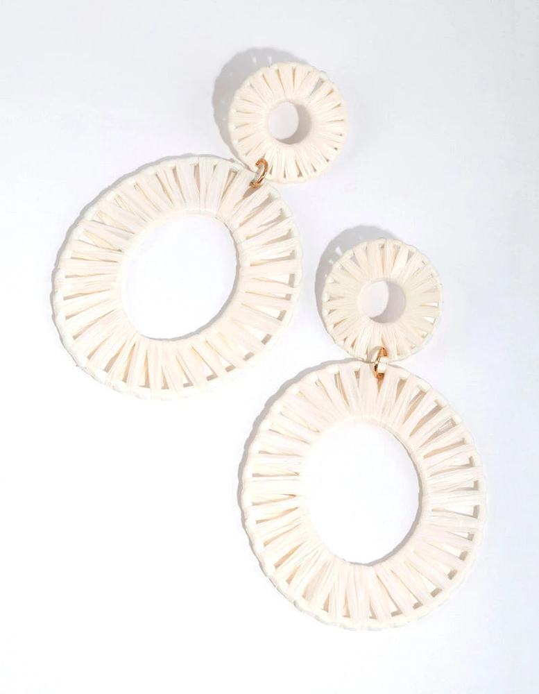 Fabric Raffia Double Disc Drop Earrings