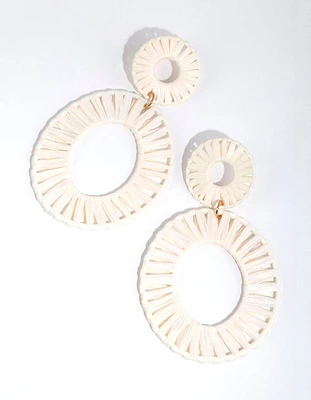 Fabric Raffia Double Disc Drop Earrings