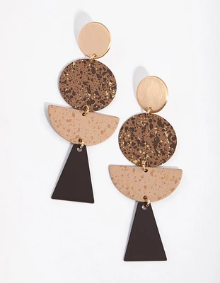 Brushed Gold Decorated Geometric Drop Earrings