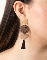 Brushed Gold Decorated Geometric Drop Earrings