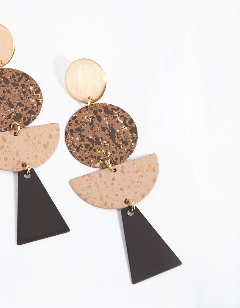 Brushed Gold Decorated Geometric Drop Earrings