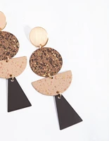 Brushed Gold Decorated Geometric Drop Earrings