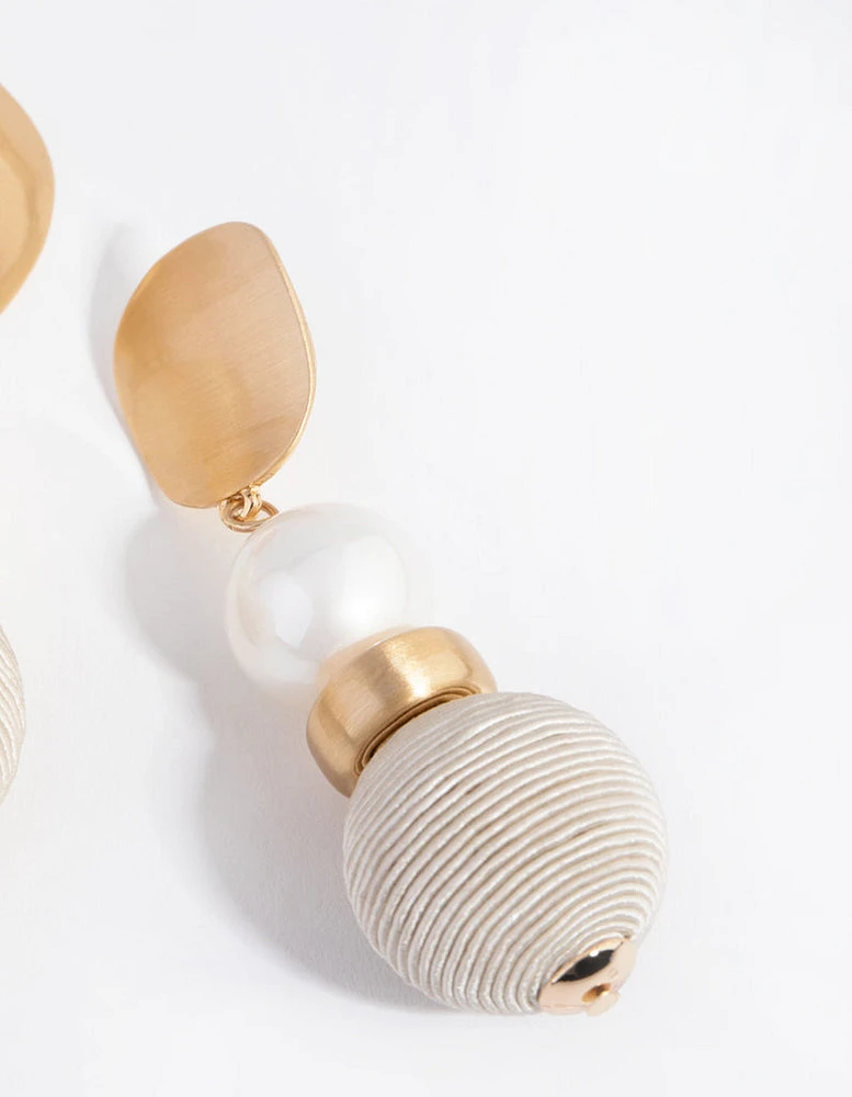 Brushed Gold Thread Wrapped Ball Drop Earrings