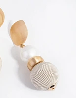 Brushed Gold Thread Wrapped Ball Drop Earrings