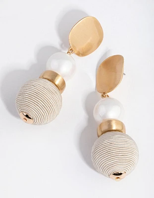 Brushed Gold Thread Wrapped Ball Drop Earrings