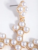 Gold Pearly Cross Earrings
