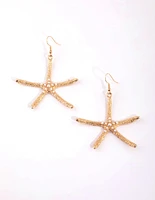 Gold Pearl Starfish Drop Earrings