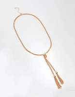 Long Gold Knot & Tassel Necklace