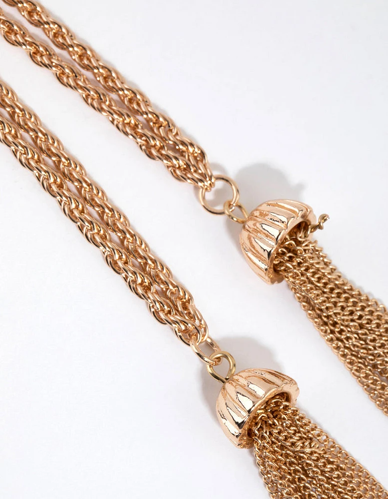 Long Gold Knot & Tassel Necklace