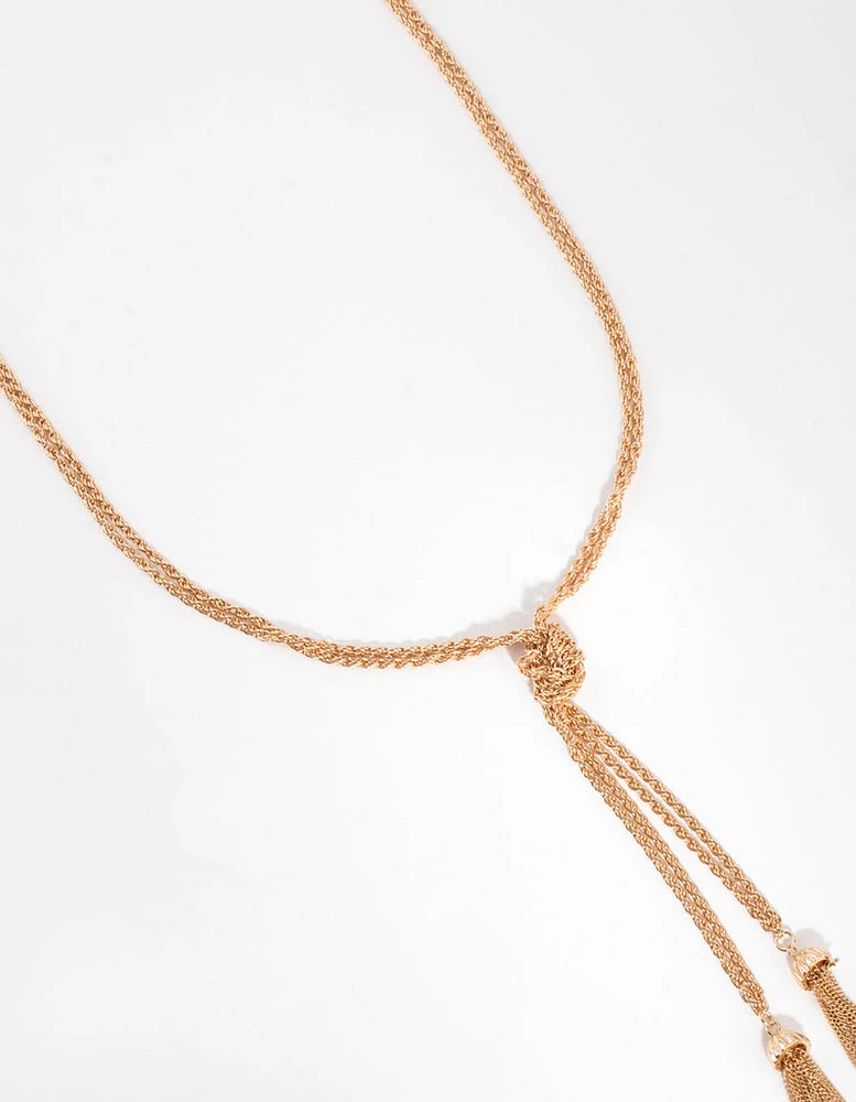 Long Gold Knot & Tassel Necklace