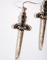 Burnished Gold Sword Drop Earrings