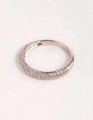 Rhodium Half Pave Cubic Zirconia Ring