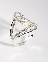Silver Diamante & Metal Swirl Ring