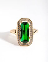 Gold Green Rectangle Cocktail Ring