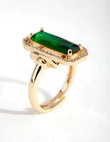Gold Green Rectangle Cocktail Ring