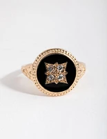 Gold Black & Stone Signet Ring
